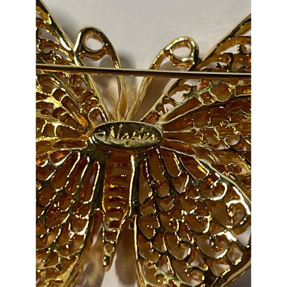 Napier Butterfly Brooch Pin Gold Tone Metal Filigree Vintage 1980s - Picture 3 of 4